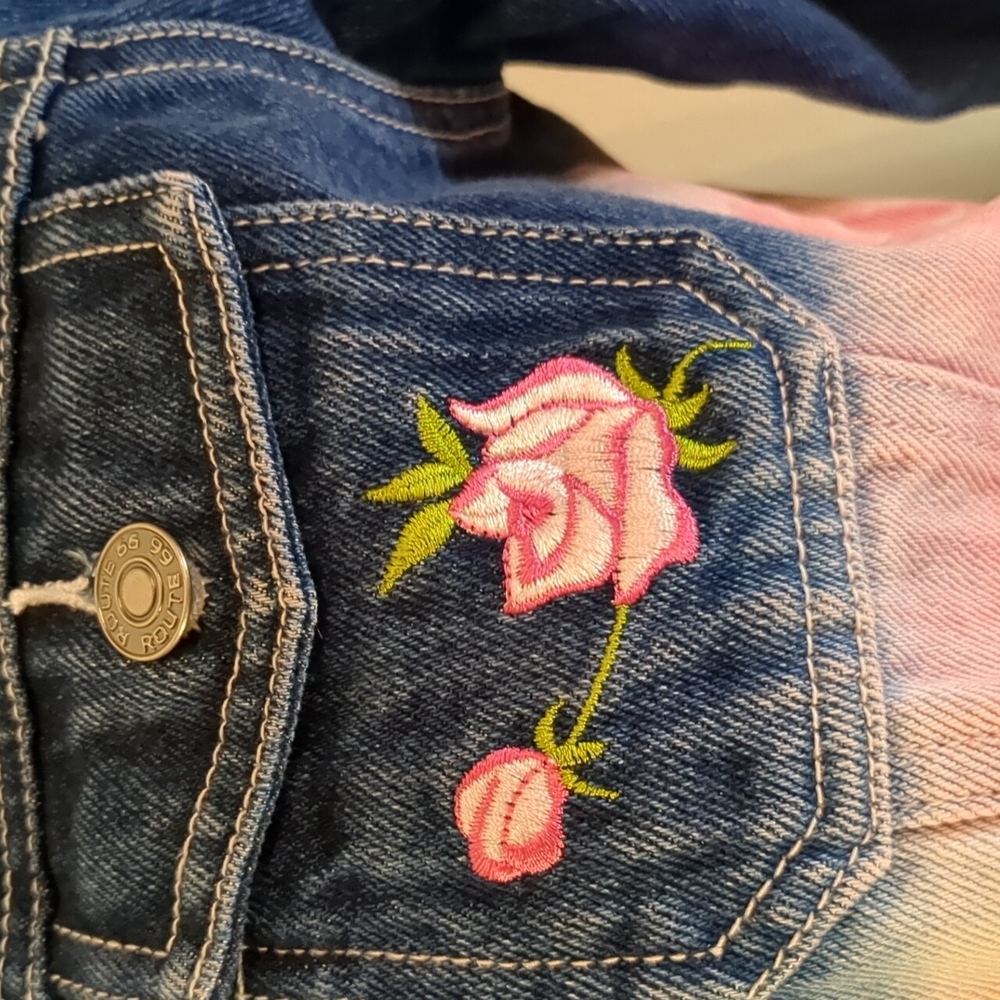 VINTAGE Route 66 Original Clothing Co. Girl's jean jacket with pink embr… - Picture 5 of 14